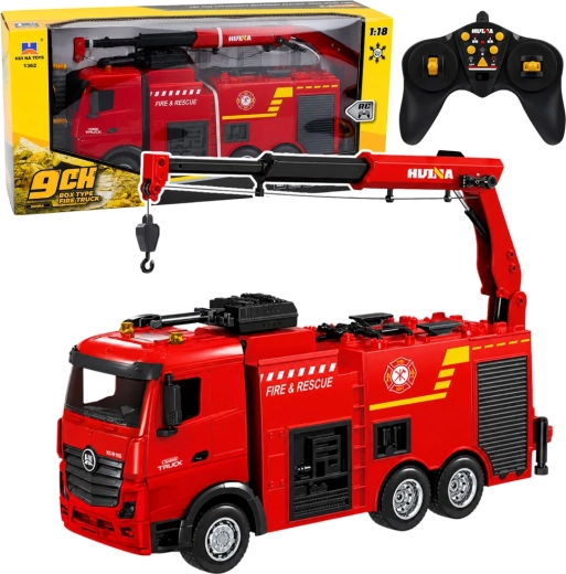 Camion de pompiers RC Huina avec grue et canon à eau 1:18