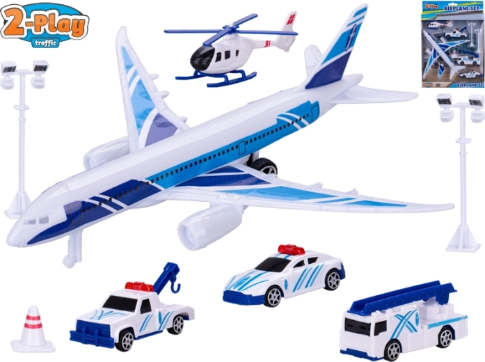 Avion pour enfants à rétrofriction avec véhicules et accessoires 2-Play Traffic