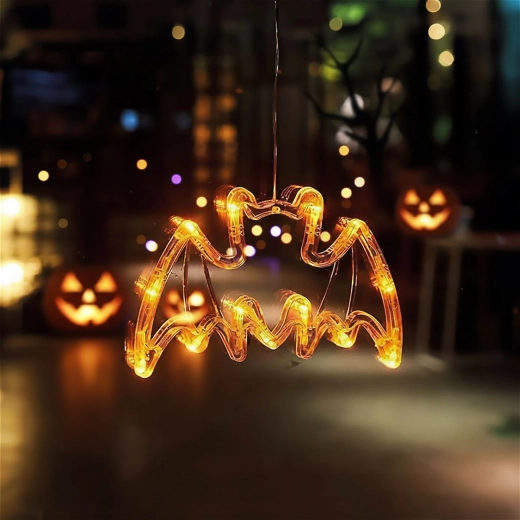 Décoration d’Halloween lumineuse en forme de chauve-souris avec ventouse et 12 LED