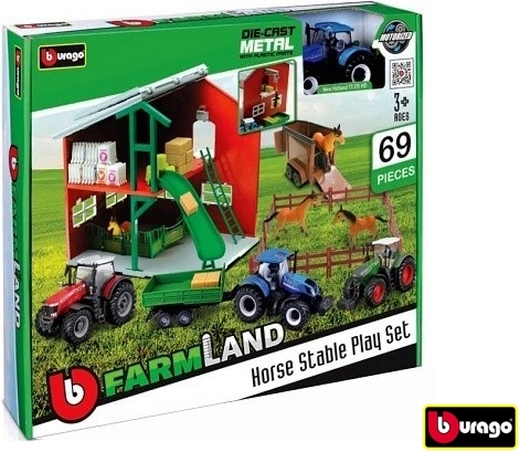 Bburago Farmland ensemble de jeu écurie avec chevaux et tracteur assortiment - 1 pièce