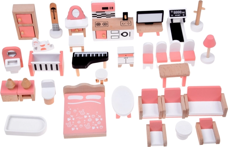 Conception en bois et palette rose-blanc délicate