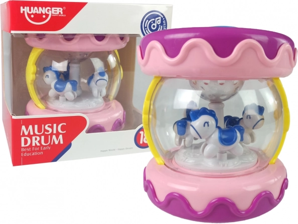 Tambour musical interactif avec carrousel Rose