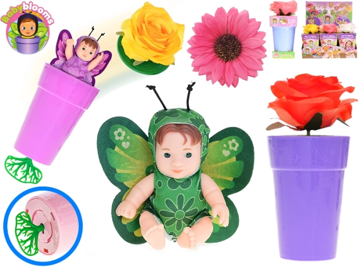 Poupée Bébé Babyblooms en pot de fleurs avec bracelet, 12,5 cm