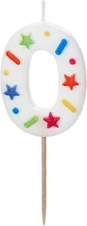 Bougie d’anniversaire pour gâteau chiffre 0 blanche avec confettis 5,5 cm