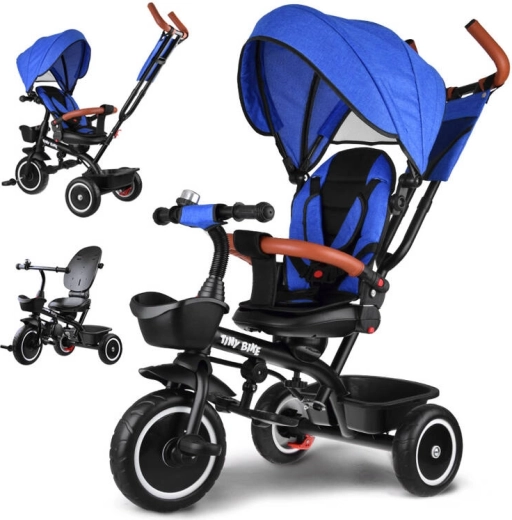 Tricycle pour enfant 3‑en‑1 avec auvent TINY BIKE – Bleu