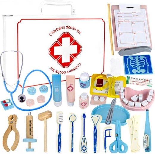 Set médical en bois dans une mallette