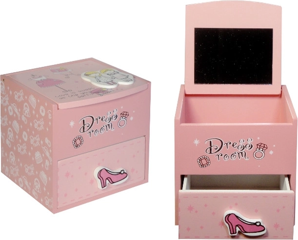 Boîte à bijoux en bois avec miroir – rose