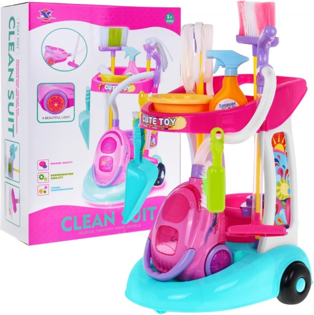 Grand chariot de ménage pour enfants avec aspirateur interactif et accessoires