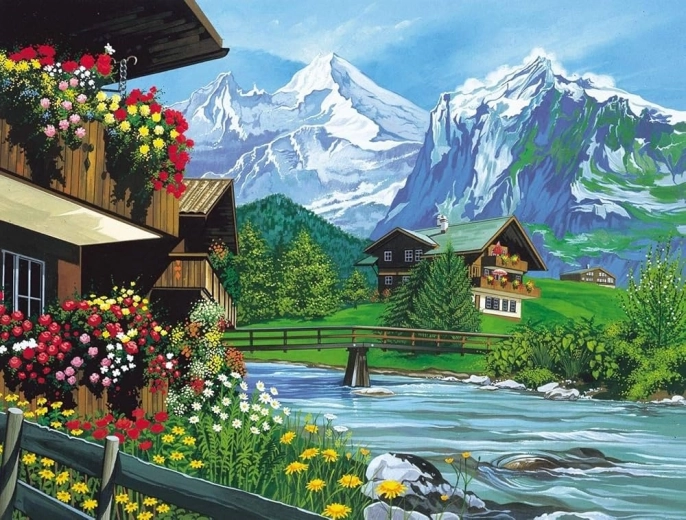 Norimpex peinture diamant Maison dans les montagnes 30 × 40 cm
