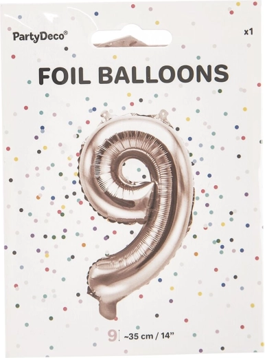 Ballon en aluminium chiffre 9 rose nacré 35 cm