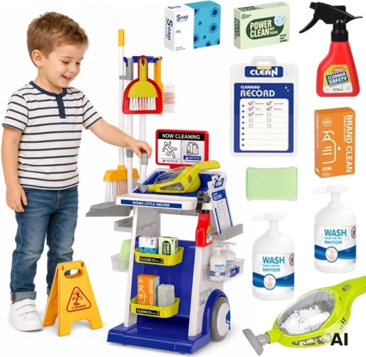 Chariot de ménage pour enfants Woopie avec aspirateur et accessoires XXL (22 pièces)