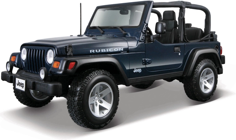 Maisto Jeep Wrangler Rubicon, modèle de voiture 1:18 en métal, bleu métallisé