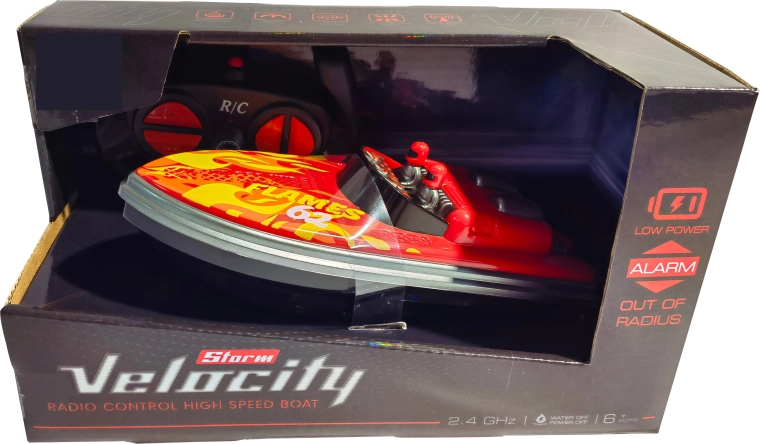Bateau rapide R/C Velocity Storm 1:16 2,4 GHz flamme rouge
