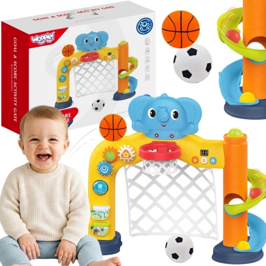 Centre sportif interactif Woopie baby 2en1 – but et panier de basket avec éléphant