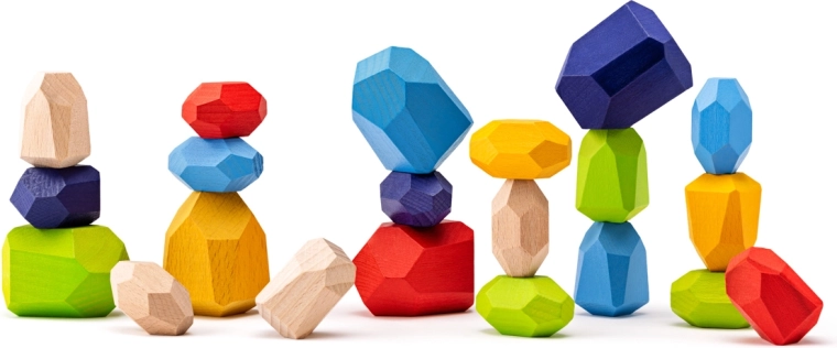 Woody pierres d'équilibre en bois colorées, 21 pièces