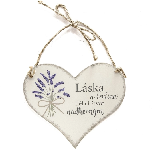 Cœur en bois blanc, décoration avec l’inscription « Amour et famille »