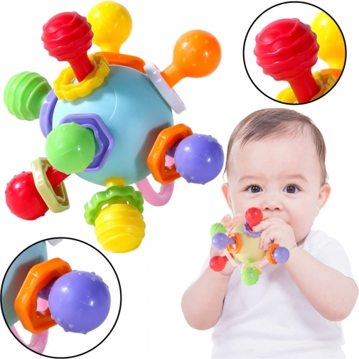 Balle de dentition sensorielle colorée avec hochet pour bébés
