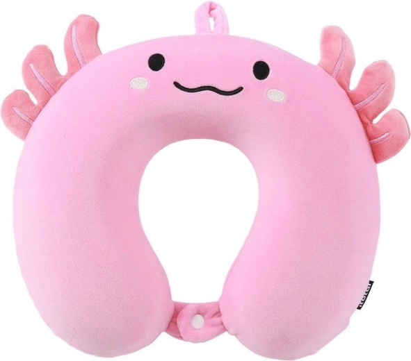 Coussin de voyage en forme de croissant – axolotl rose