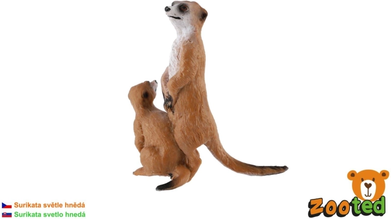 Suricate avec son petit en plastique, brun clair, 8 cm