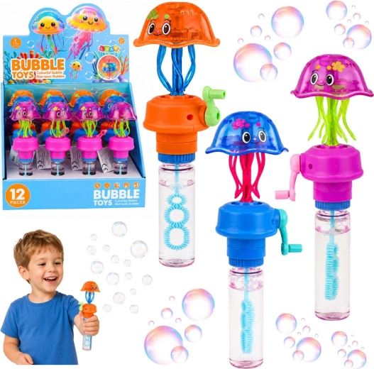 Machine à bulles méduse à manivelle avec LED clignotante 40 ml