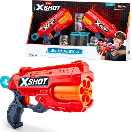 X-Shot Reflex 6 – set de 2 pistolets avec canettes et munitions
