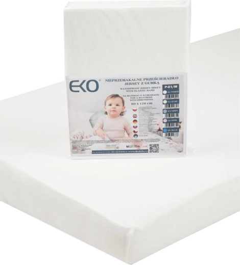 Drap-housse imperméable EKO en jersey avec élastique blanc 120 × 60 cm