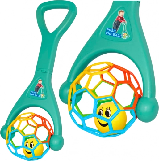 Jouet à pousser avec balle élastique et boule cliquetante