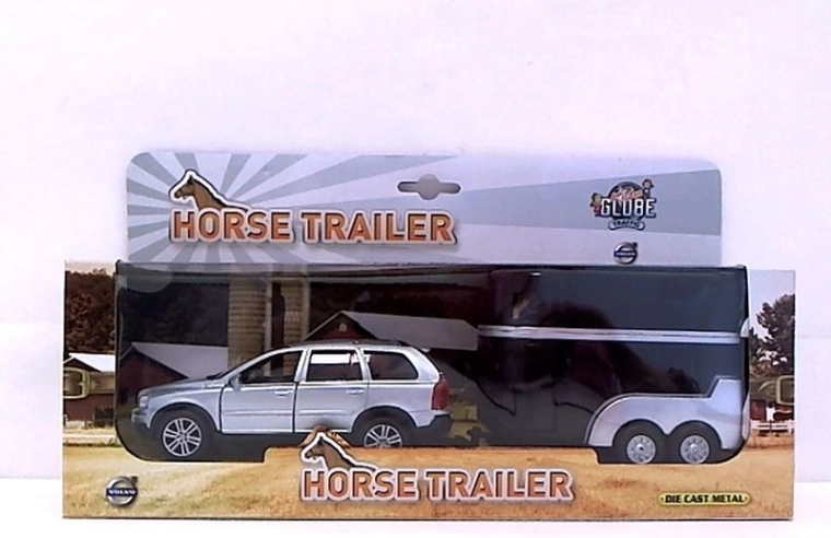 Volvo XC90 avec remorque pour chevaux et 2 figurines de chevaux (29 cm)