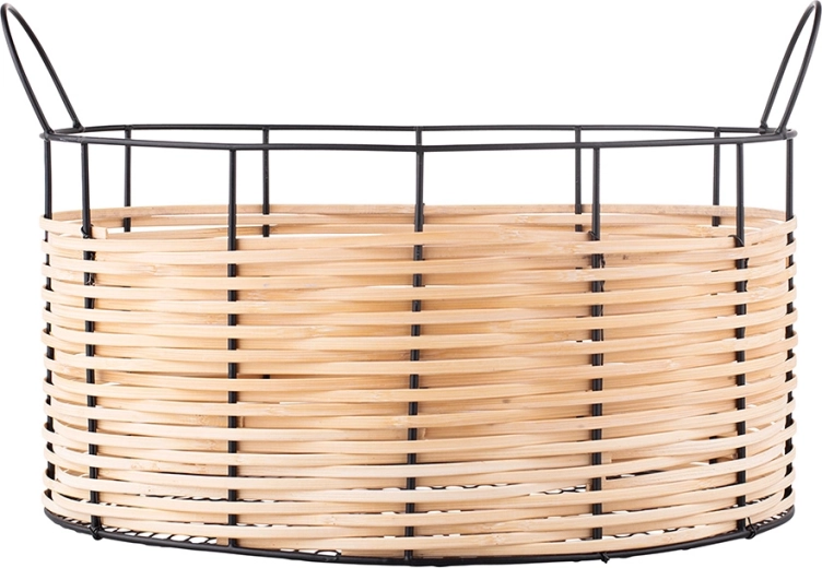Panier de rangement en métal avec tressage naturel 40 × 26,5 × 24,5 cm