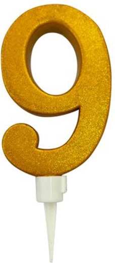 Bougie de gâteau chiffre 9 dorée 16 cm