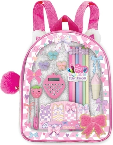 Hot Focus petit sac à dos enfant avec fournitures scolaires, rose