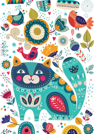 Puzzle chat et oiseaux 1000 pièces