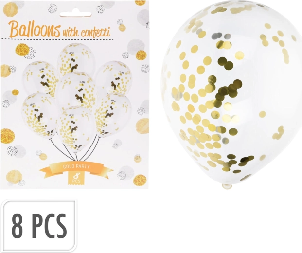Ballons de fête avec confettis blancs et dorés (8 pcs)