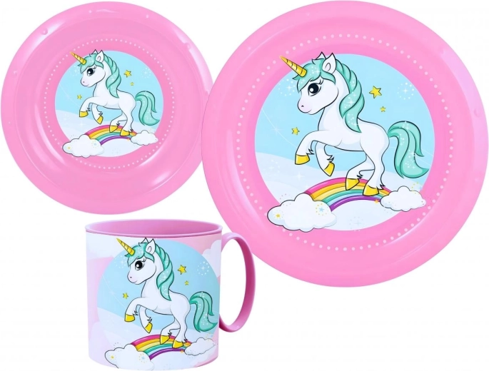 Ensemble de vaisselle enfant en plastique Unicorn (3 pièces)