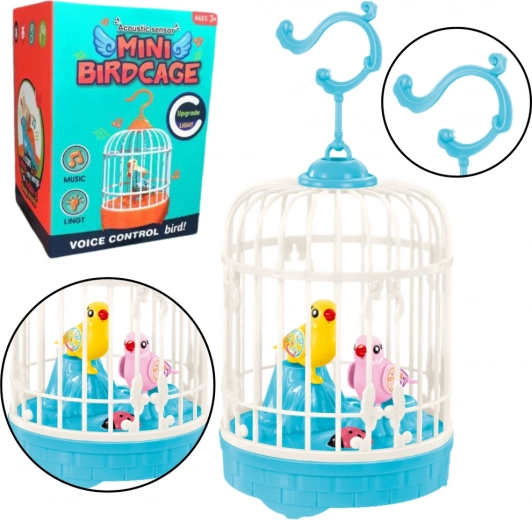 Cage à oiseaux électronique avec oiseaux chanteurs, lumières et sons – bleu