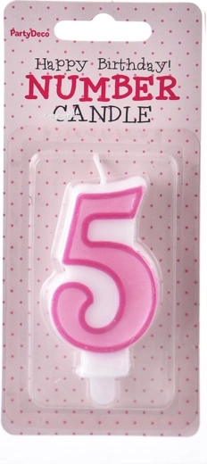 Bougie d’anniversaire chiffre 5 rose 7 cm