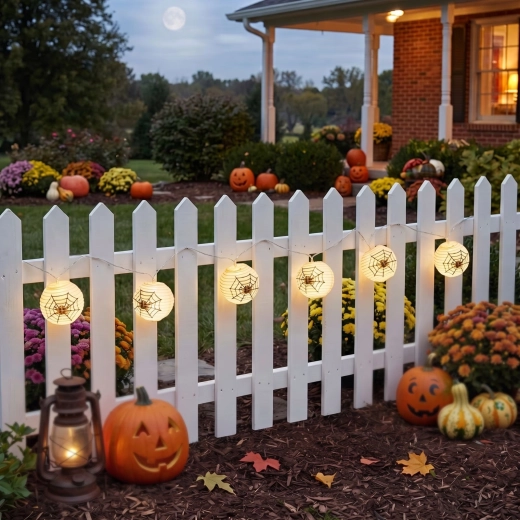 Guirlande lumineuse d’Halloween avec lanternes en toile d’araignée