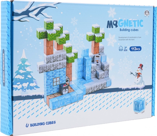 Blocs de construction magnétiques 3D, édition hivernale, 113 pièces