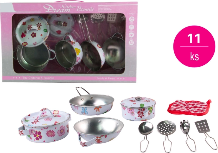 Service de vaisselle pour enfants en tôle, 11 pièces, avec motifs