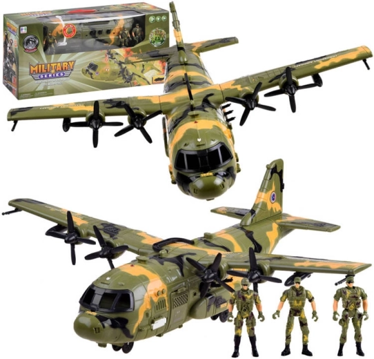 Avion de transport militaire avec son et lumière, avec figurines de soldats