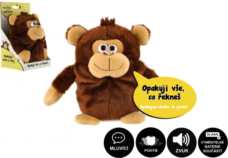 Singe en peluche Tonička qui répète les phrases 18 cm avec son