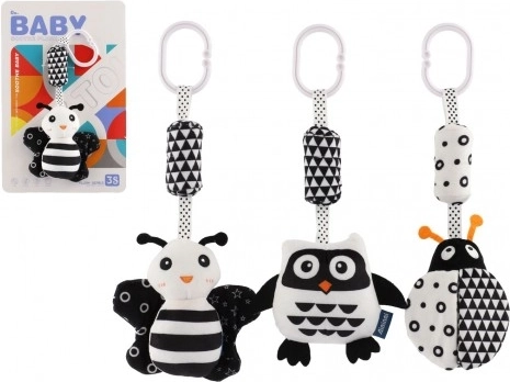 Jouet en peluche à suspendre noir et blanc pour poussette et lit, 30 cm