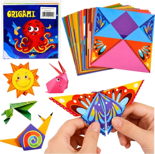 Kit d’origami pour enfants avec papiers colorés et guide (100 feuilles)
