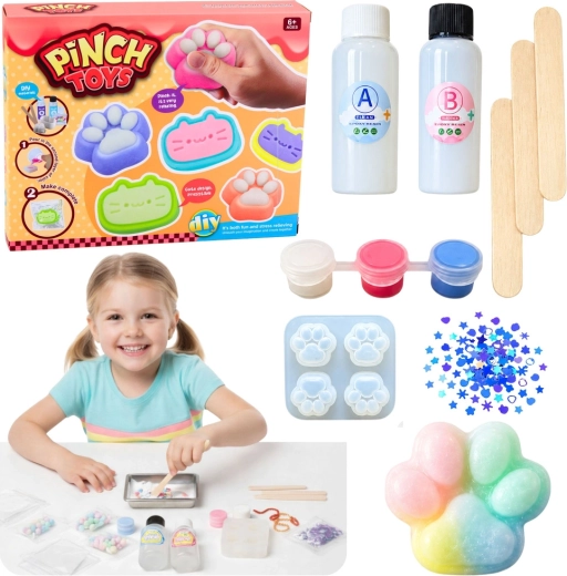 Kit créatif DIY pour fabriquer des squishies antistress – patte de chat (44 pièces)