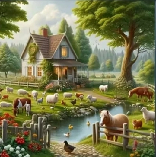 Norimpex peinture diamant Maison de campagne avec des animaux 30 × 40 cm