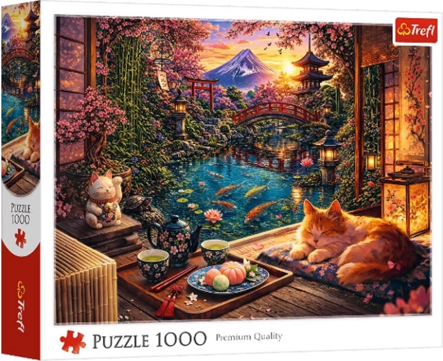 Puzzle 1000 pièces Chat dans un jardin de sakura