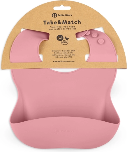 Petite&Mars bavoir en silicone Take&Match dusty rose 6m+