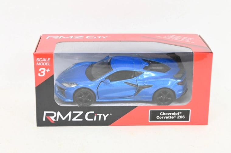 RMZ Chevrolet Corvette Z06 2023 – modèle métallique bleu 1:37 avec mécanisme pull-back