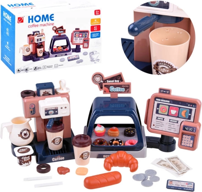 Café pour enfants avec machine à café, caisse et vitrine – set de 41 pièces