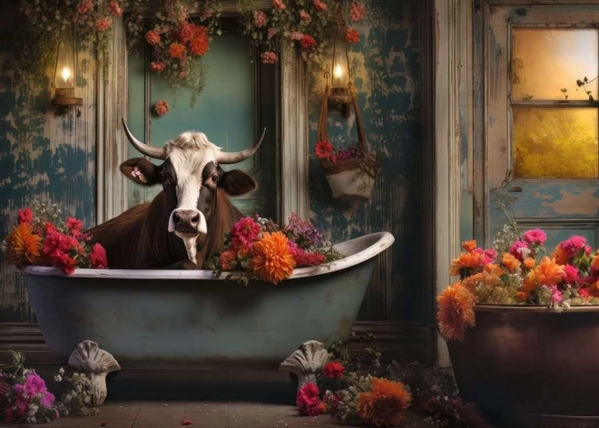 Puzzle 1000 pièces – vache dans la baignoire RAVENSBURGER